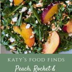 Close up of Peaches with feta, pinenuts and rocket.