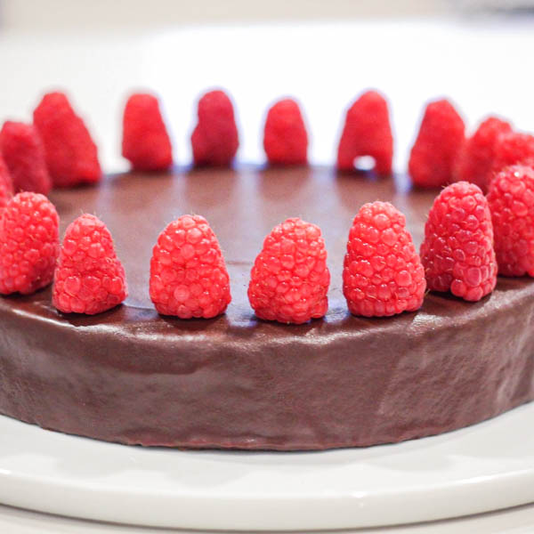 Chocolate Torta on a white plate.