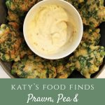 Prawn, Pea and Coriander Fritters around a bowl of Aioli