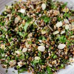 Close up of the Cypriot Grain Salad on a platter.