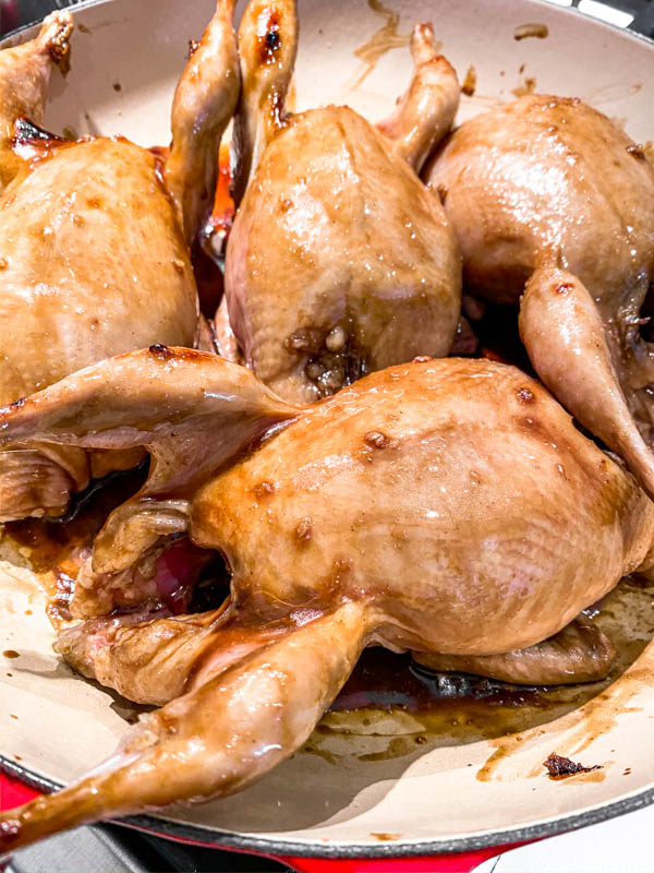 The Roasted Pomegranate Quail after 10 minutes in the oven.