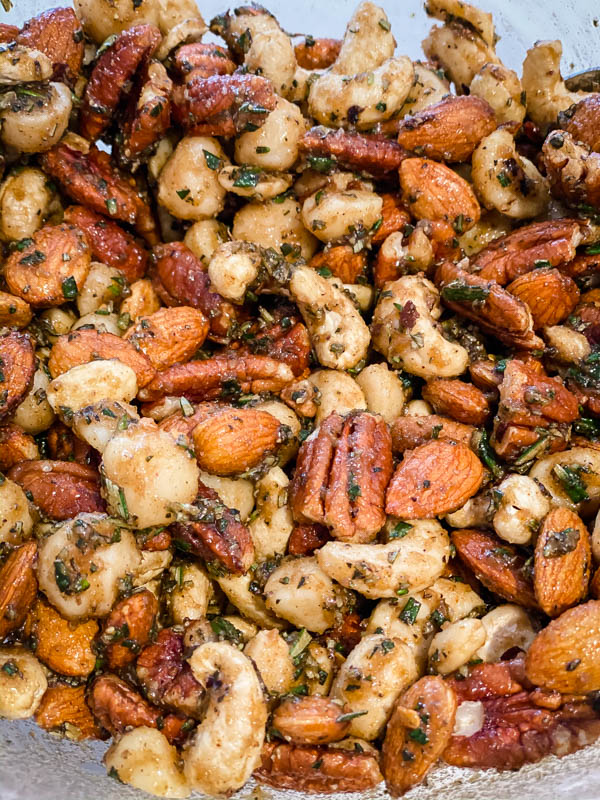 Close up of the Sweet and Spicy Nuts coated in the mixture and ready for the oven.