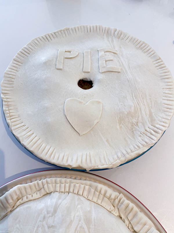 Close up of one of the round Beef and Vegetable pies that is ready to be baked in the oven.