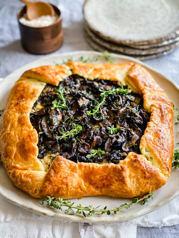 Close up of the cooked Mushroom, Ricotta and Gruyere Galette.