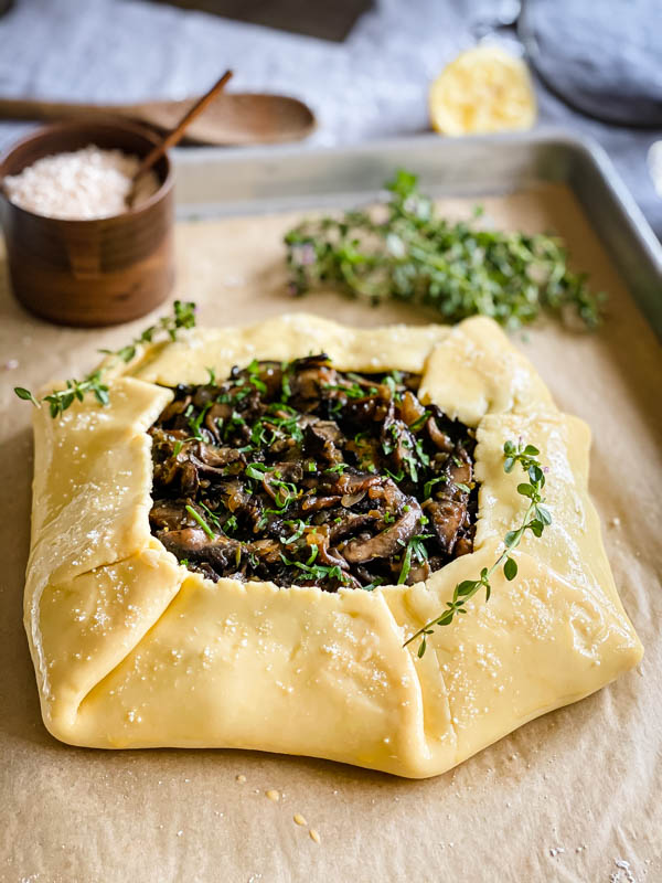 Close up of the galette that is completely assembled and now ready for baking in the oven.