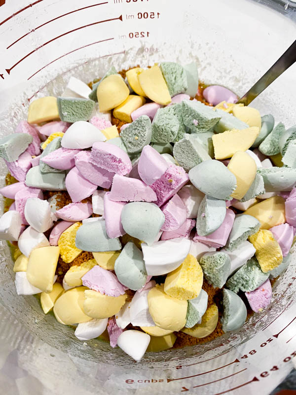 Everything but the coconut is added to a bowl, ready for mixing together.