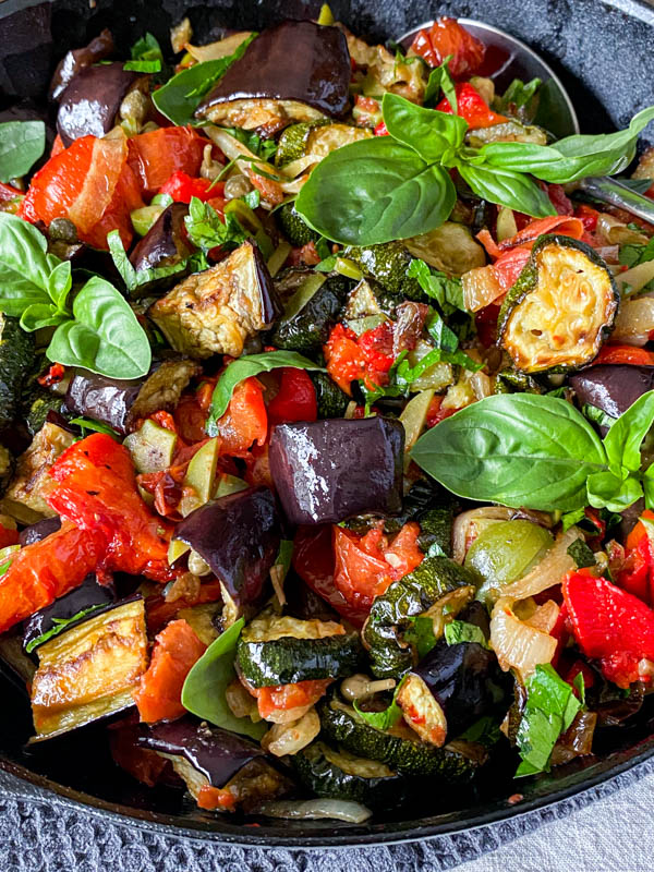 A close up of the Roasted Ratatouille Salad.