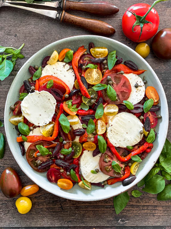 Looking down onto the Caprese Salad platter.