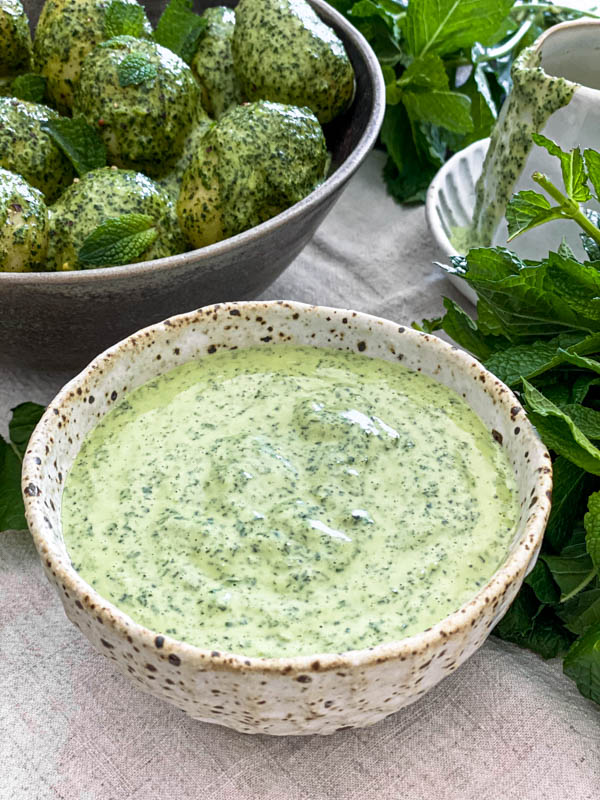 Here is a bowl of the prepared Mint Dressing.