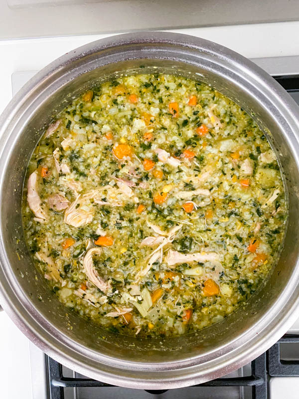 Looking down into the pot of soup that is now cooked and ready.