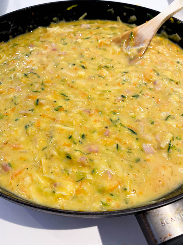 The batter is now ready to be poured into the baking pan.