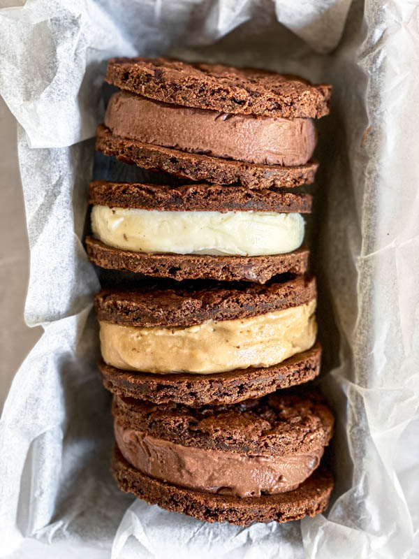 Looking down onto the ice-cream sandwiches made out of the cookies.