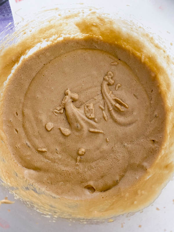 Looking into the bowl of batter just before the dates are added.