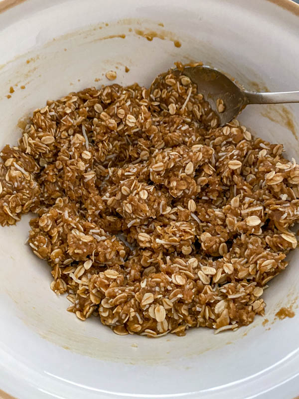 The wet and dry ingredients are now combined together in the bowl ready to be rolled into balls.