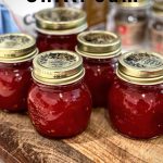 A close up of the finished jars of Tomato Chilli Jam.