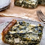 Close up of a slice of the Greens, Ricotta and Feta Pie.