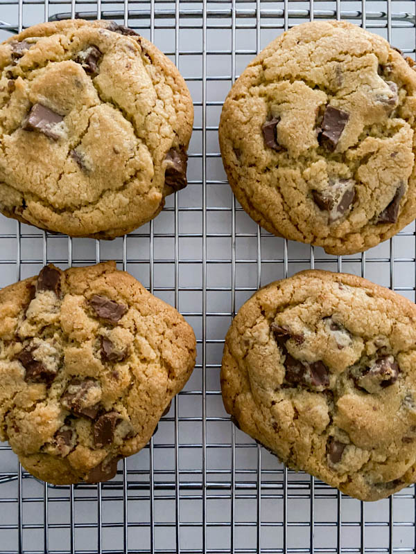 Looking down onto 4 of the baked cookies that are cooled and ready.