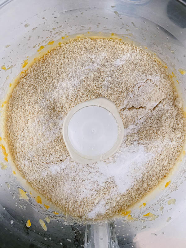 The almond meal and baking powder have now been added to the food processor bowl with the lemon batter.