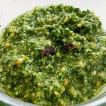 A close up of the Thai Basil Pesto.