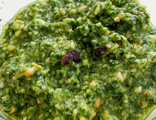 A close up of the Thai Basil Pesto.