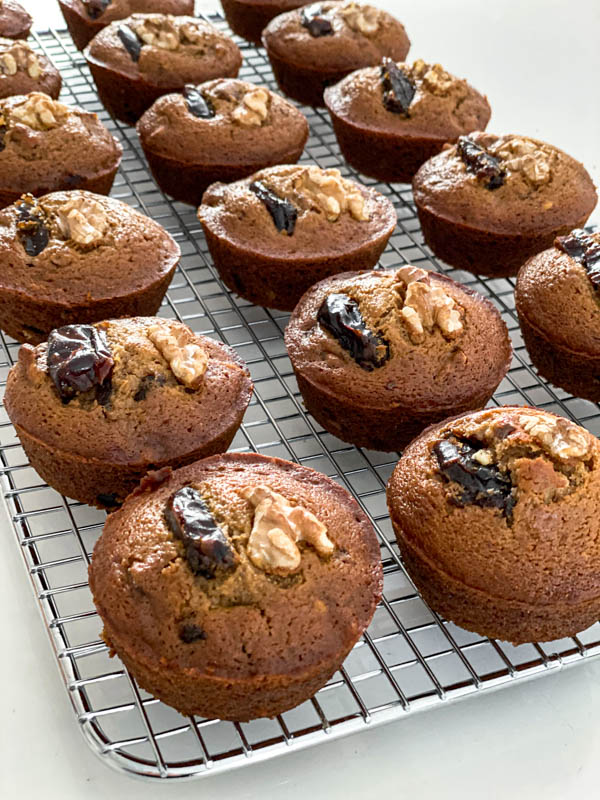 A close up of the muffins resting on the wire cooling rack.