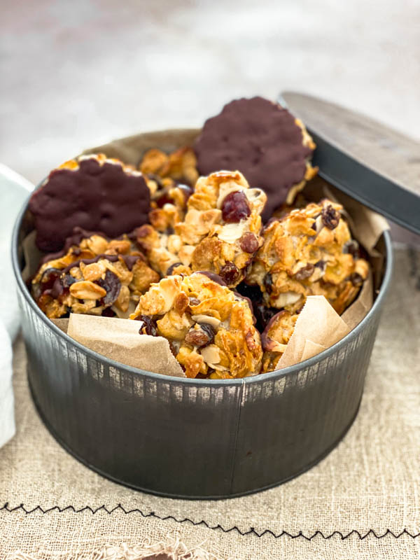 The florentines are all in an old baking tin.