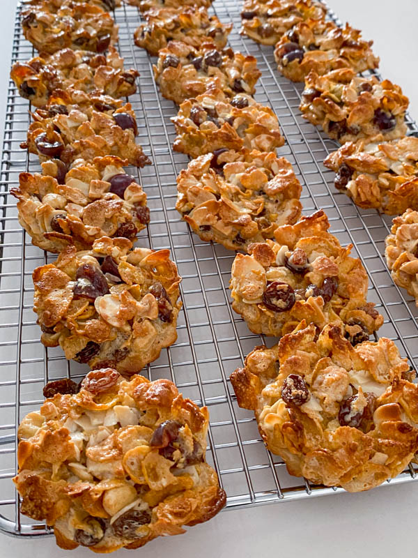 The florentines are now baked and resting on a wire rack to cool completely before coating the bases in chocolate.