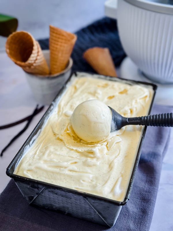 A close up of the Vanilla Bean Ice Cream.